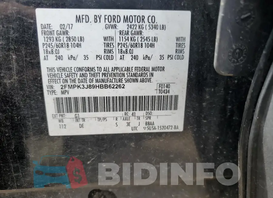 2FMPK3J89HBB62262 Photo# 12