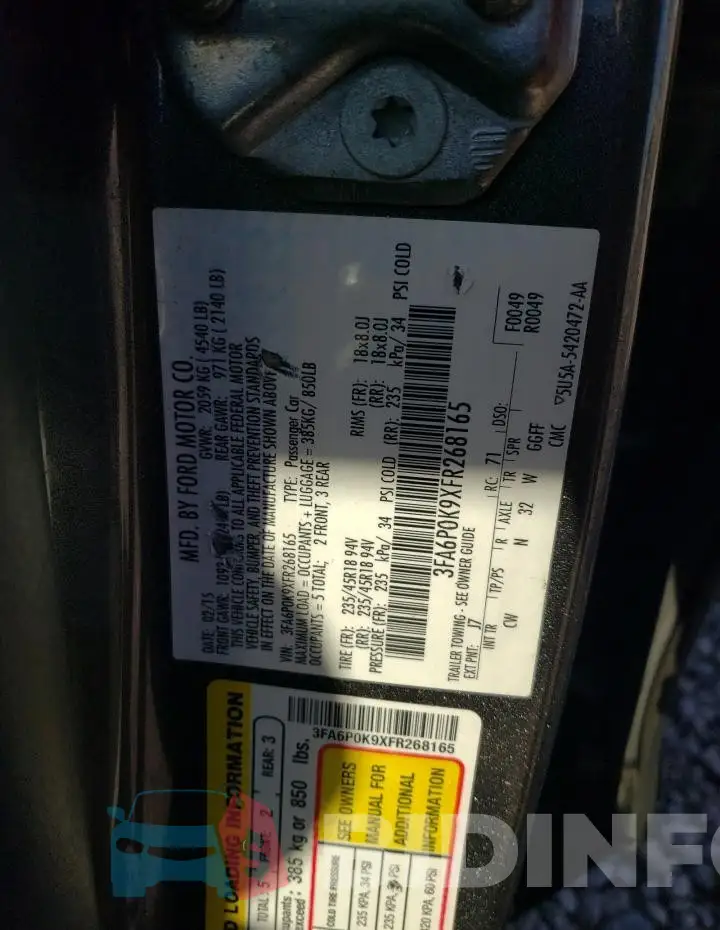 3FA6P0K9XFR268165 Photo# 12
