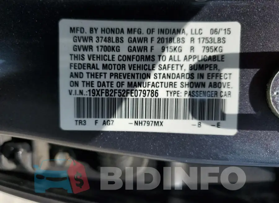 19XFB2F52FE079786 Photo# 12