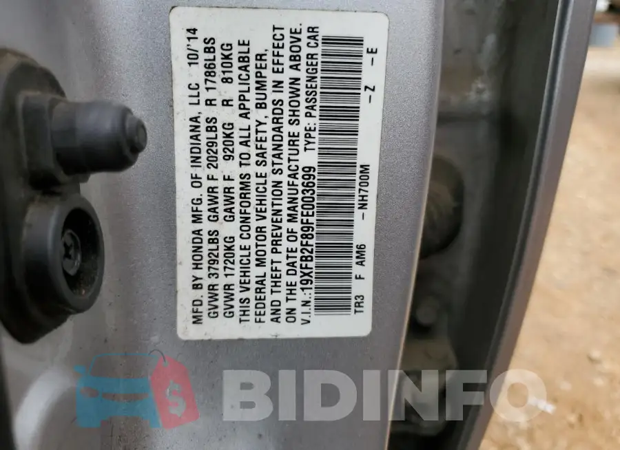 19XFB2F89FE003699 Photo# 12