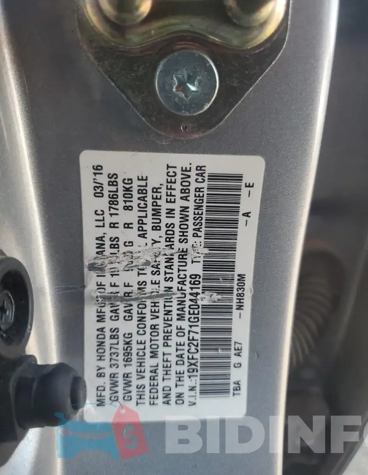 19XFC2F71GE044169 Photo# 12