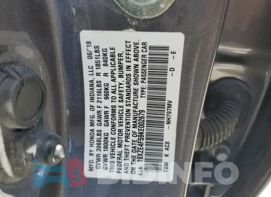19XZE4F59KE002679 Photo# 12