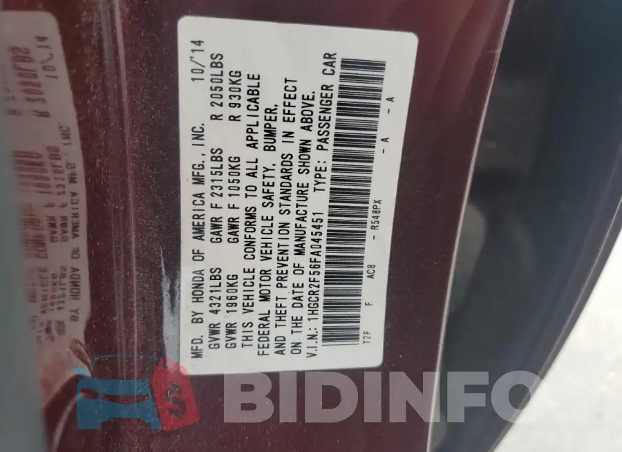 1HGCR2F56FA045451 Photo# 13