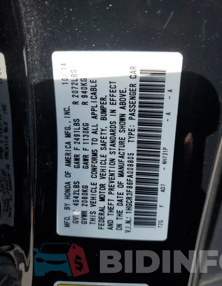 1HGCR3F86FA008805 Photo# 13