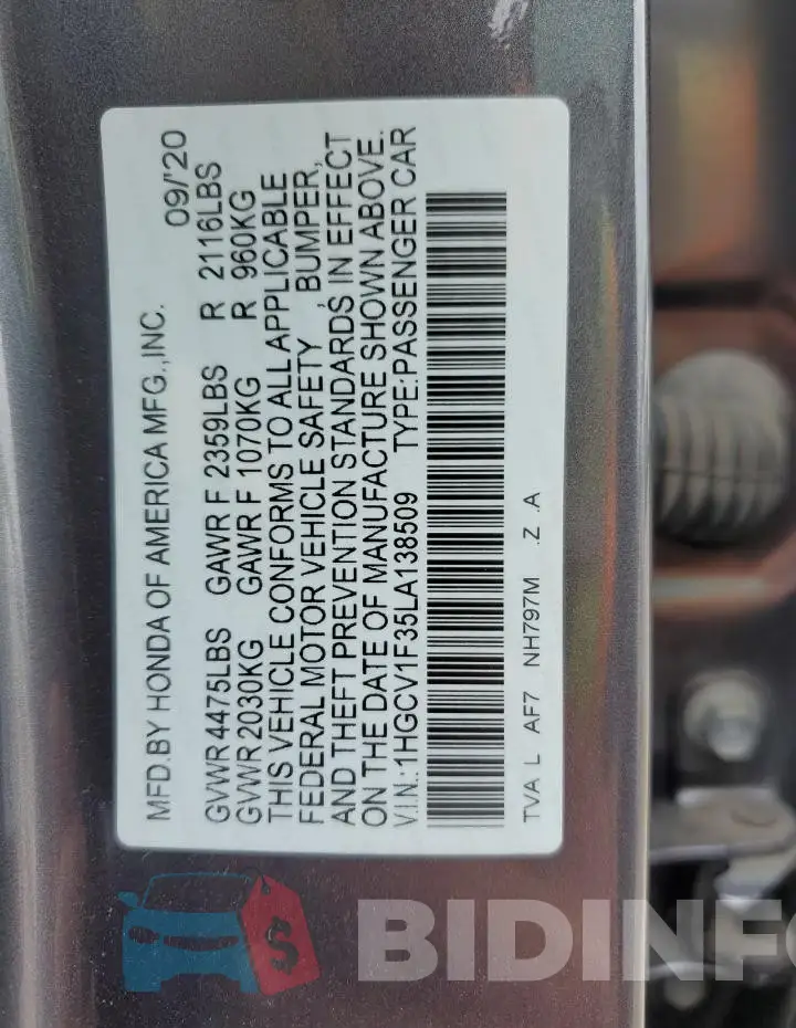 1HGCV1F35LA138509 Photo# 13