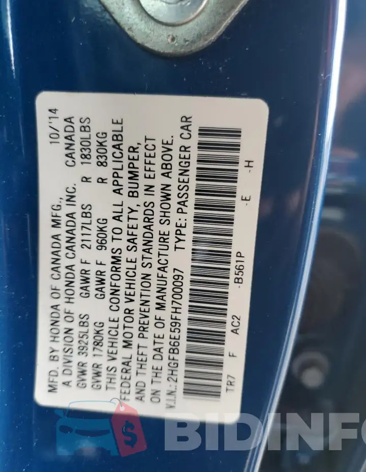 2HGFB6E59FH700097 Photo# 13