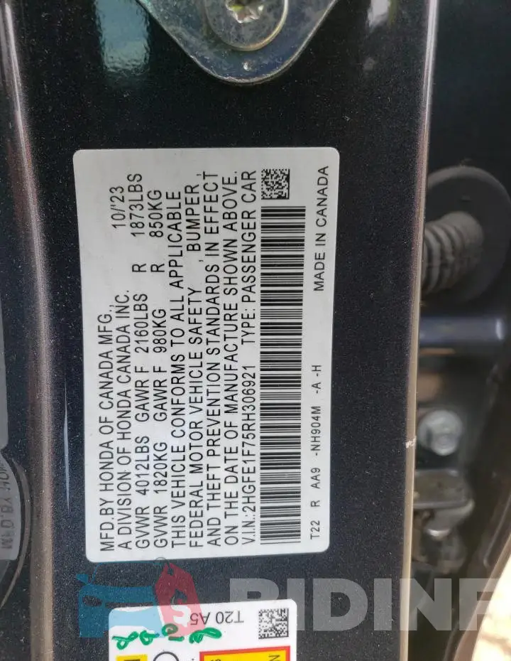 2HGFE1F75RH306921 Photo# 12