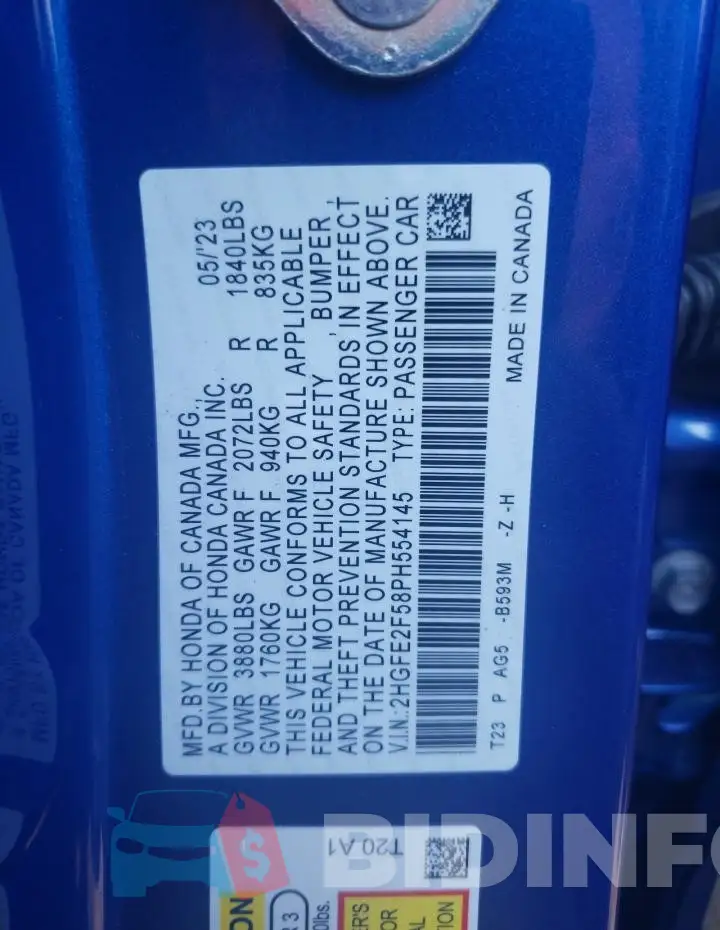 2HGFE2F58PH554145 Photo# 13