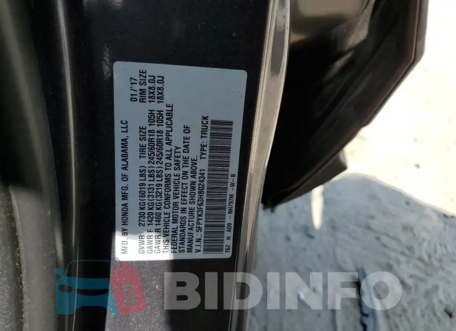 5FPYK3F63HB024341 Photo# 12
