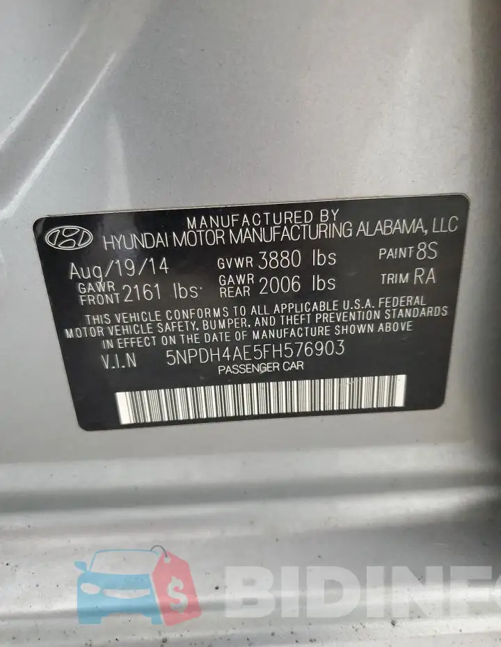 5NPDH4AE5FH576903 Photo# 12