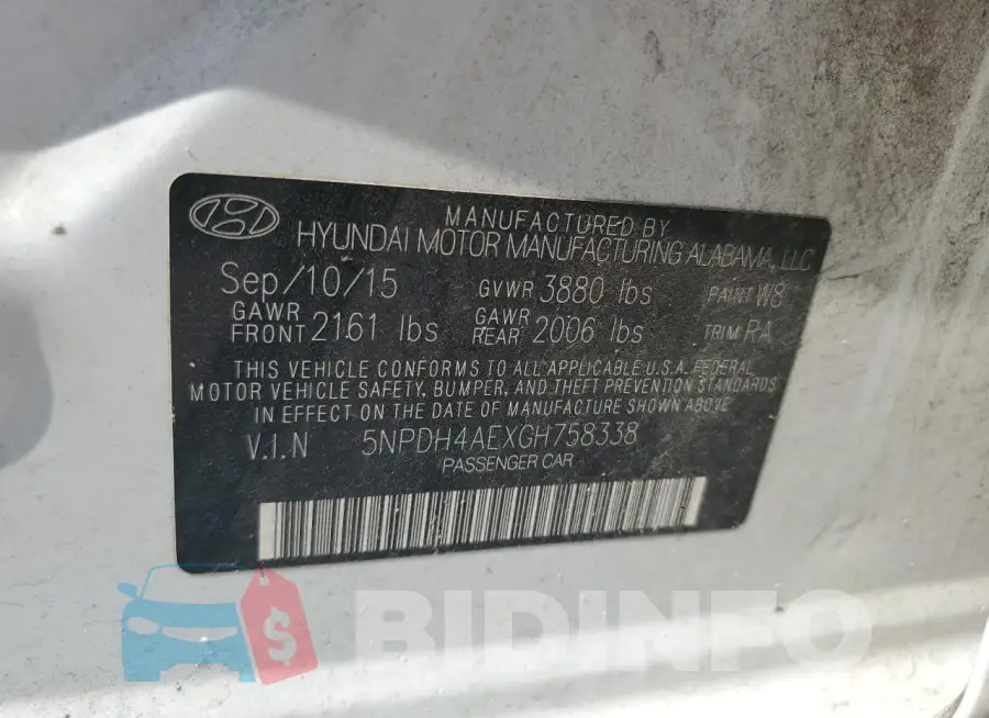 5NPDH4AEXGH758338 Photo# 12