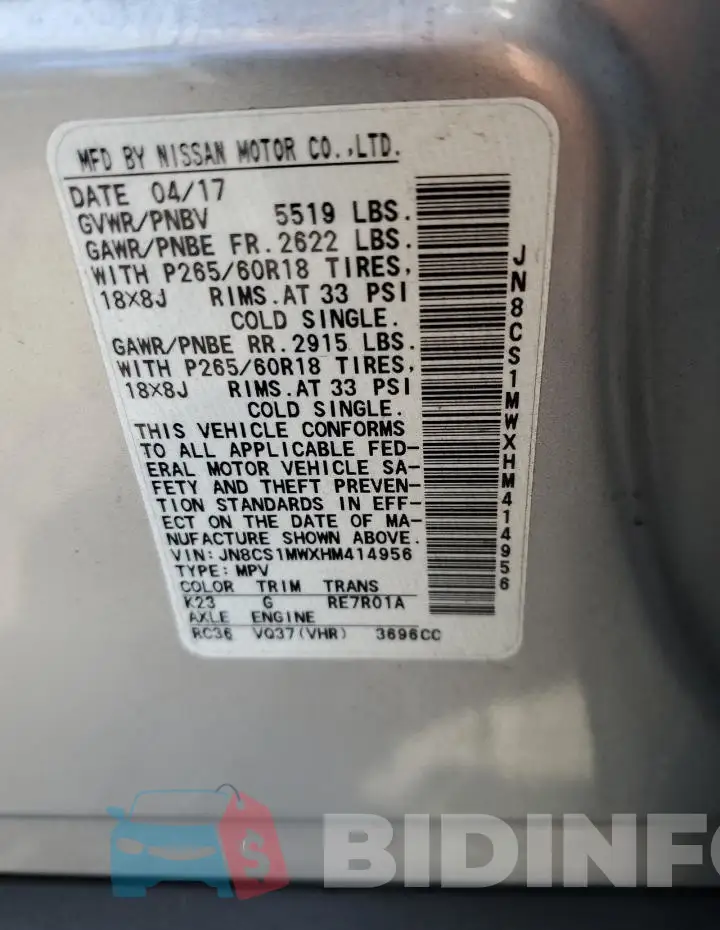 JN8CS1MWXHM414956 Photo# 13