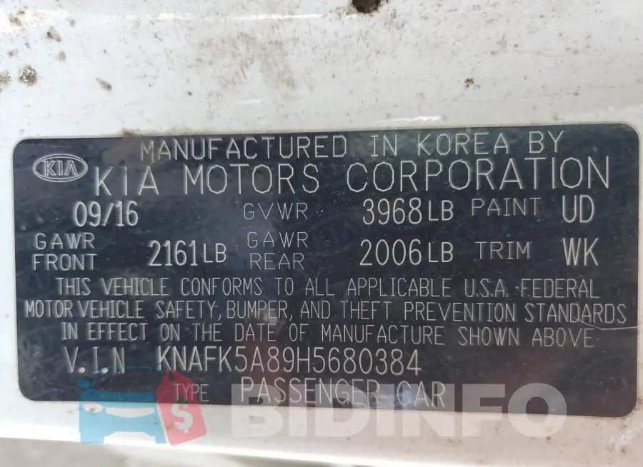 KNAFK5A89H5680384 Photo# 12