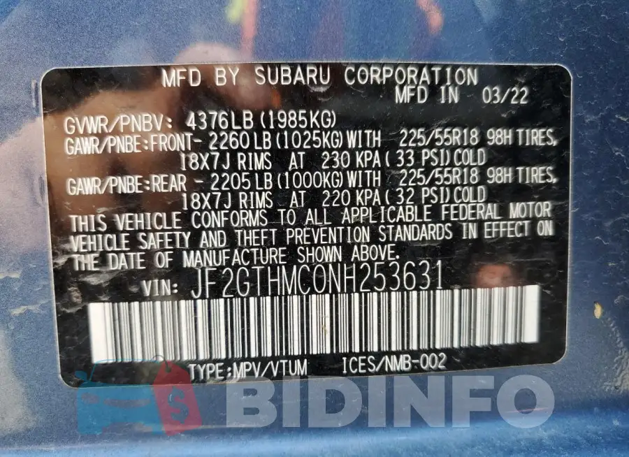 JF2GTHMC0NH253631 Photo# 12