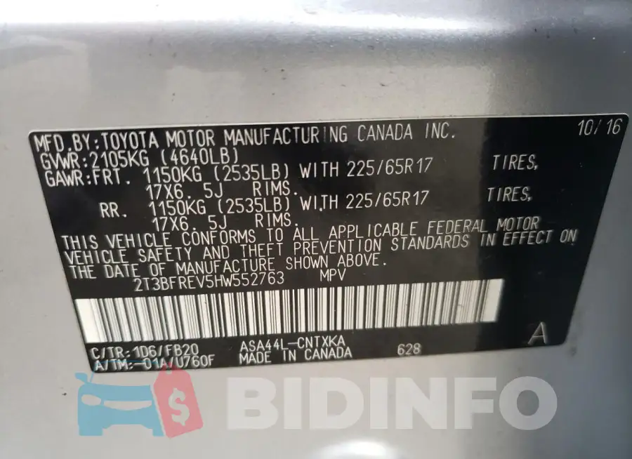 2T3BFREV5HW552763 Photo# 12