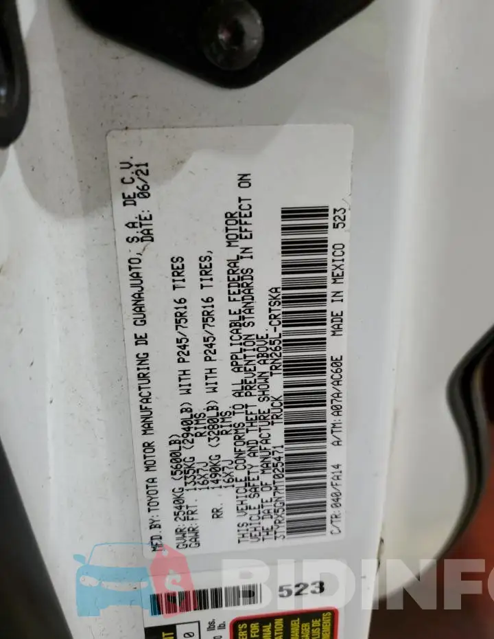 3TYRX5GN7MT025471 Photo# 13