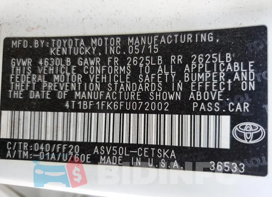 4T1BF1FK6FU072002 Photo# 13