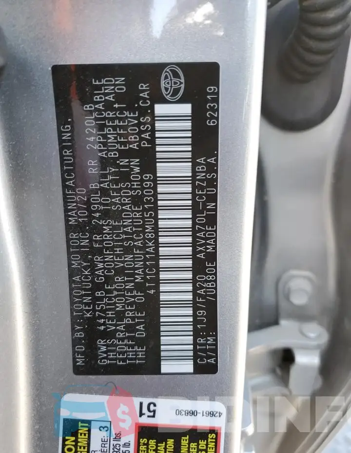 4T1C11AK8MU513099 Photo# 13