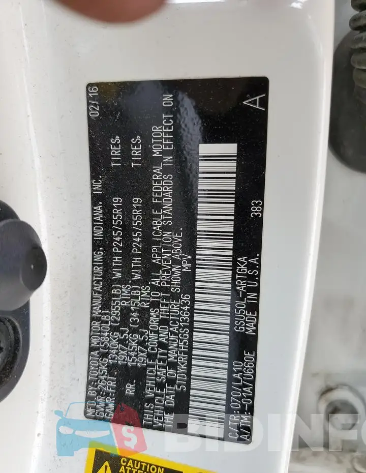 5TDYKRFH5GS136436 Photo# 13