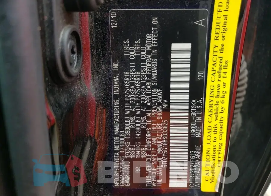 5TDZY5G18BS033825 Photo# 13