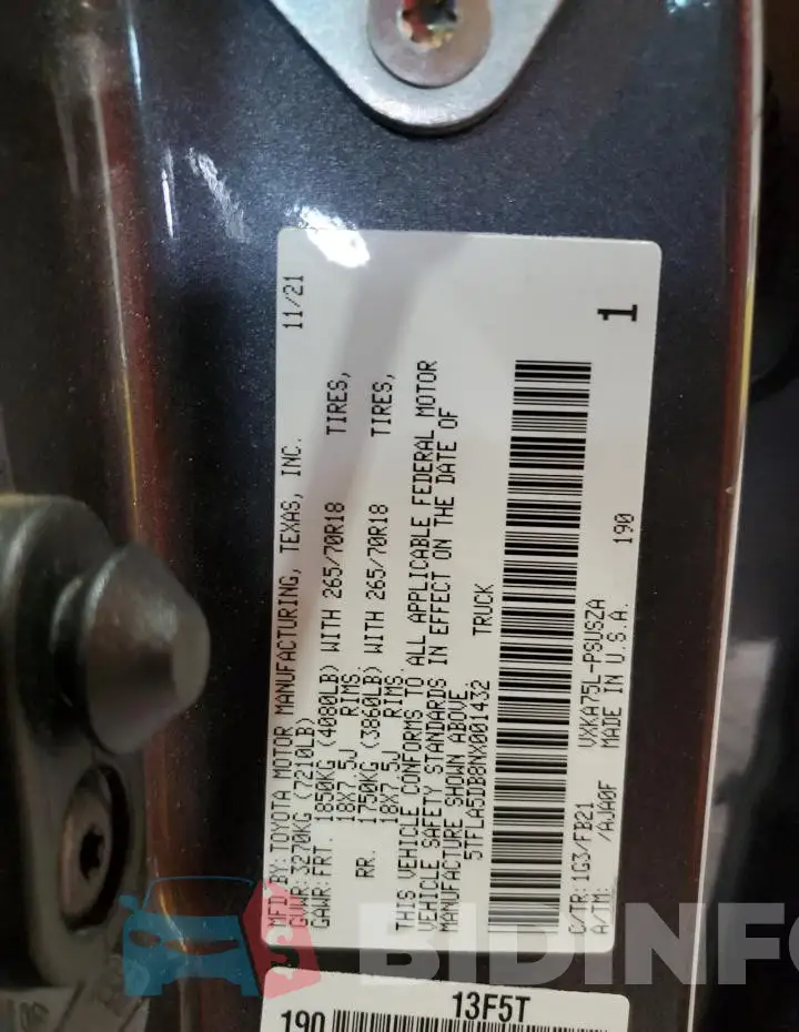 5TFLA5DB8NX001432 Photo# 13