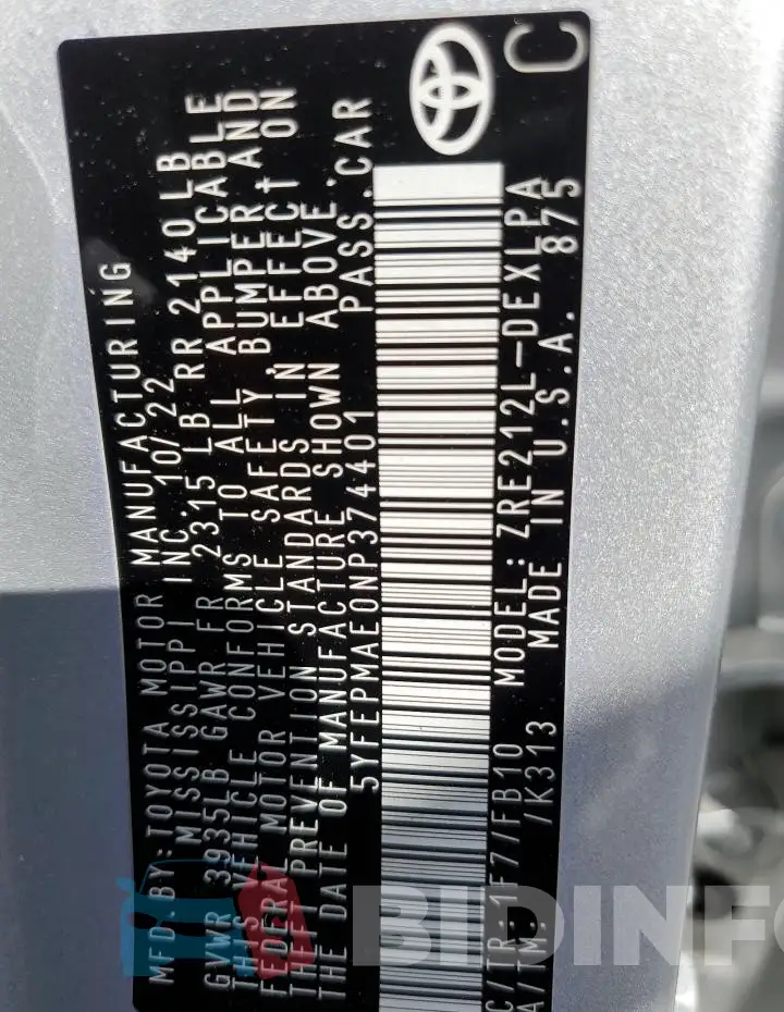 5YFEPMAE0NP374401 Photo# 13