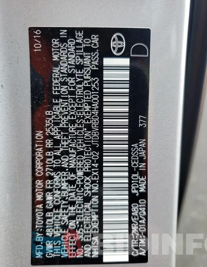 JTDBVRBD4HA001253 Photo# 13