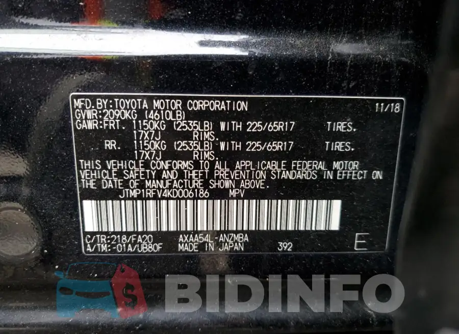 JTMP1RFV4KD006186 Photo# 13