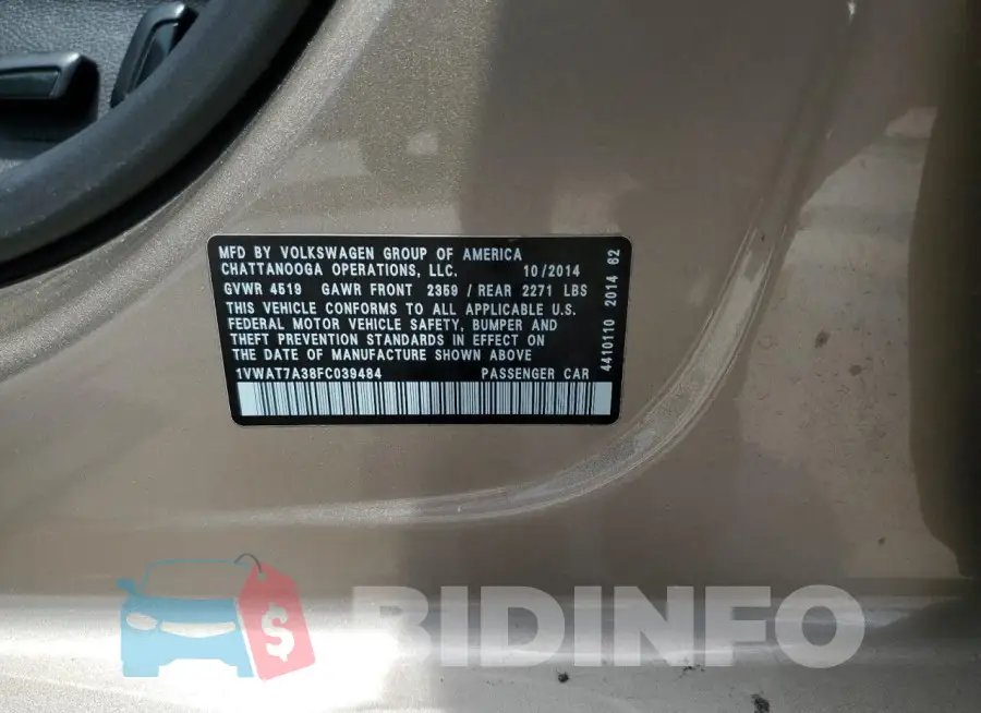 1VWAT7A38FC039484 Photo# 13