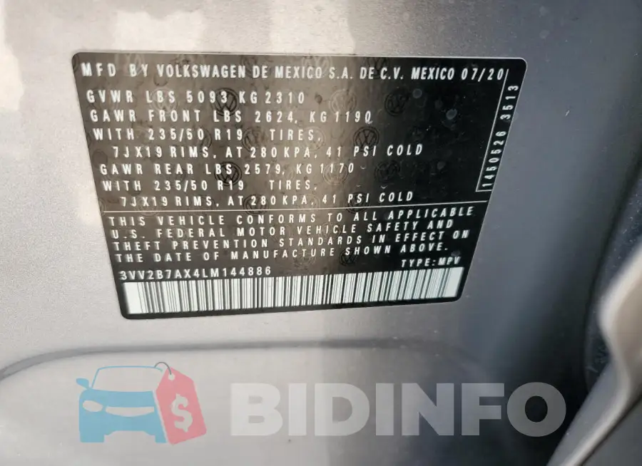 3VV2B7AX4LM144886 Photo# 13