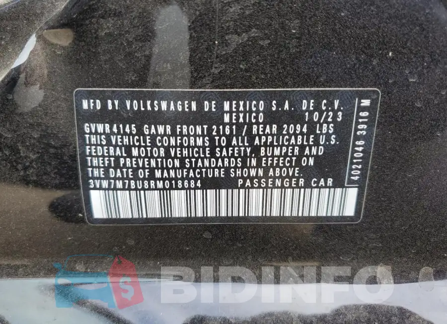 3VW7M7BU8RM018684 Photo# 12