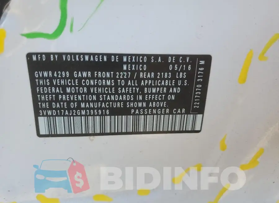 3VWD17AJ2GM395916 Photo# 13