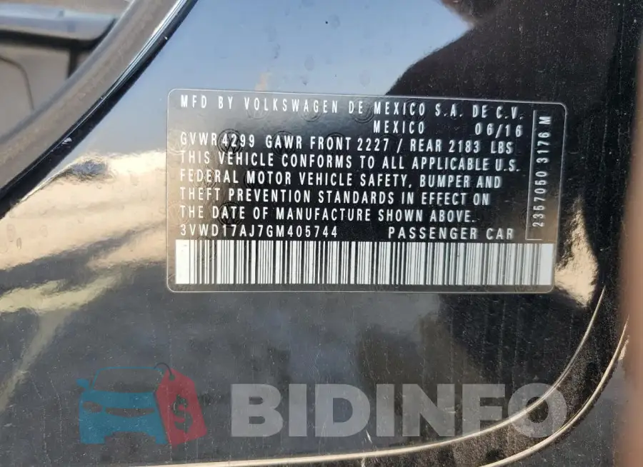 3VWD17AJ7GM405744 Photo# 12