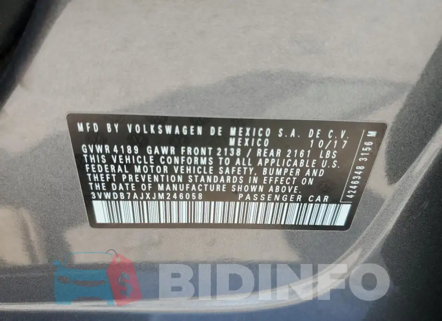 3VWDB7AJXJM246058 Photo# 13