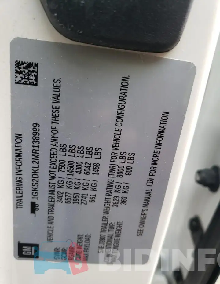 1GKS2DKL2MR138999 Photo# 12