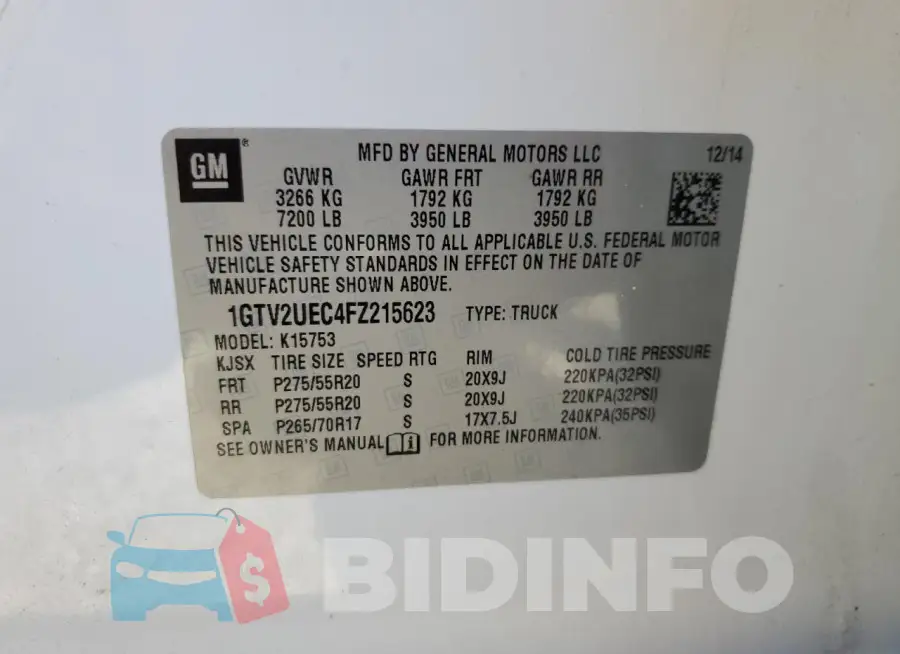 1GTV2UEC4FZ215623 Photo# 12