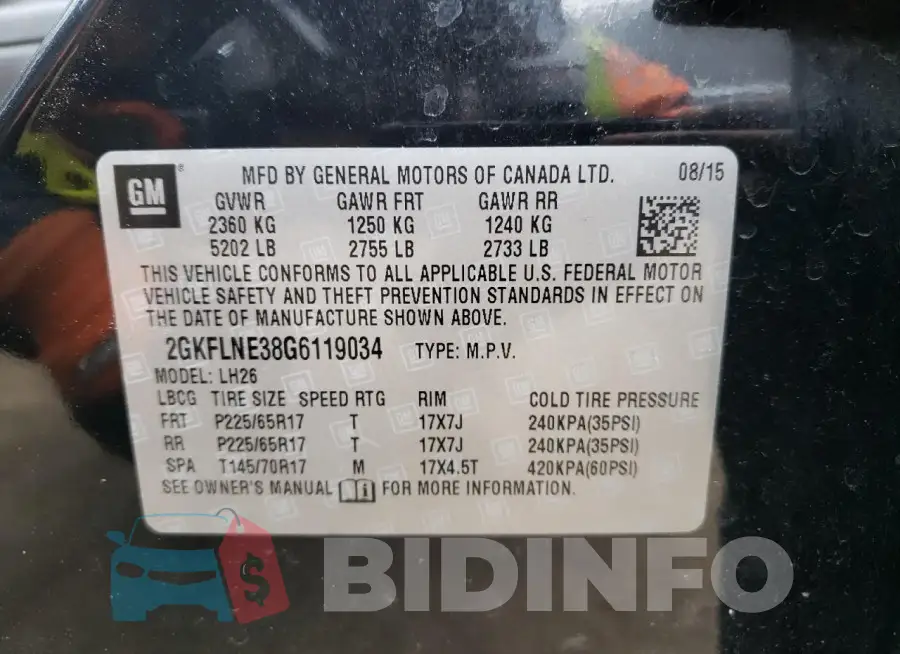2GKFLNE38G6119034 Photo# 14