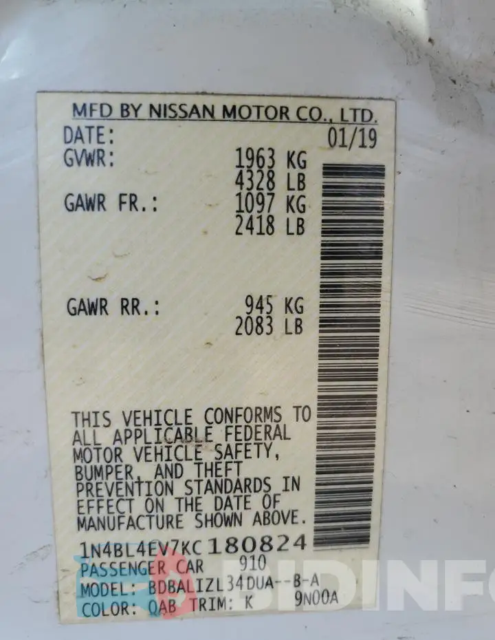 1N4BL4EV7KC180824 Photo# 12