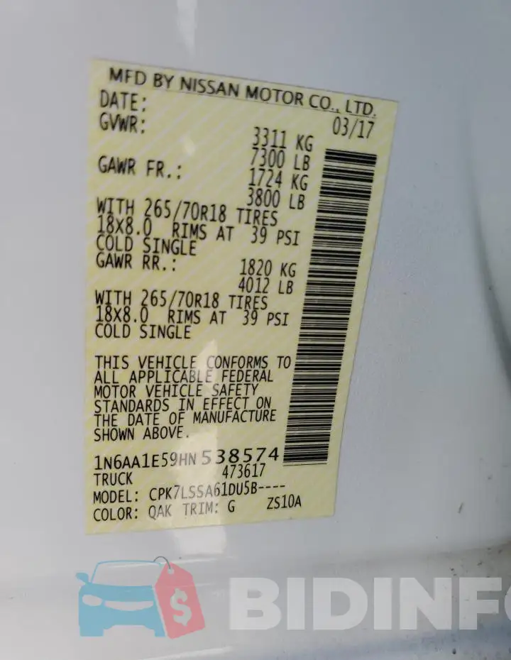 1N6AA1E59HN538574 Photo# 12