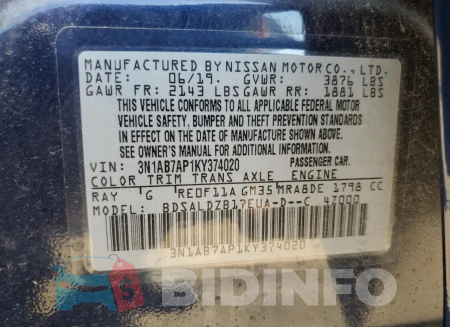 3N1AB7AP1KY374020 Photo# 12