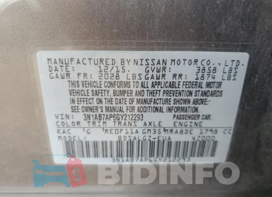 3N1AB7AP6GY212293 Photo# 12