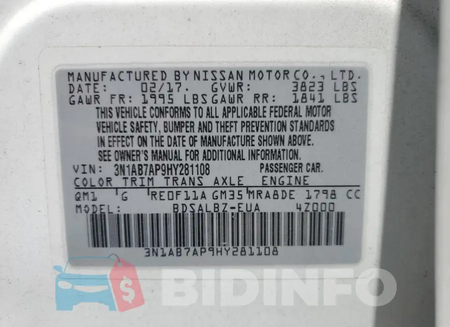 3N1AB7AP9HY281108 Photo# 13