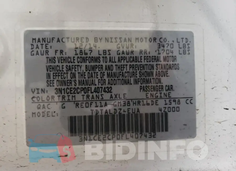3N1CE2CP0FL407432 Photo# 12