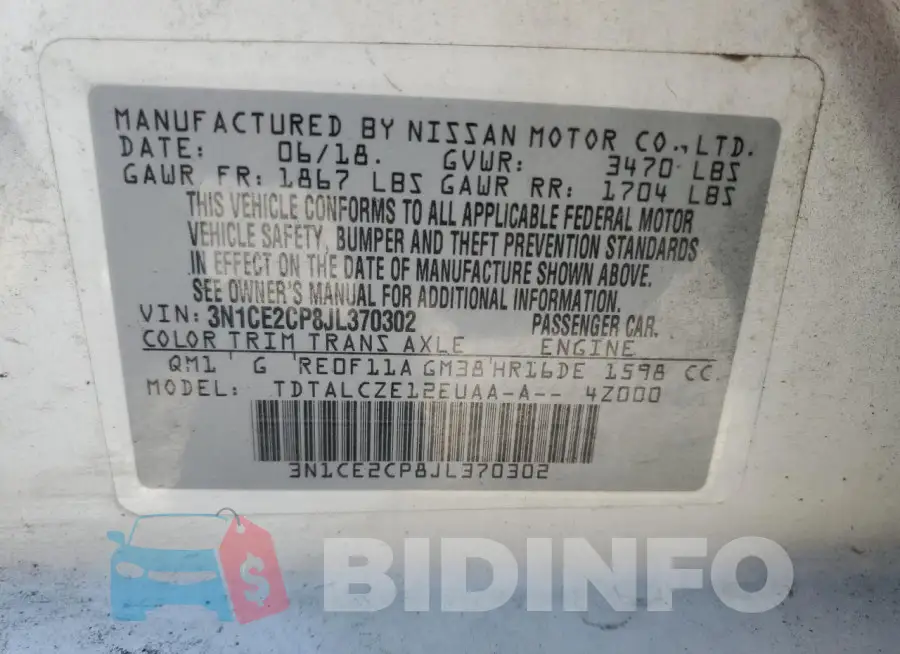 3N1CE2CP8JL370302 Photo# 12
