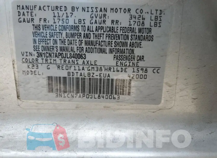 3N1CN7AP0JL840063 Photo# 12