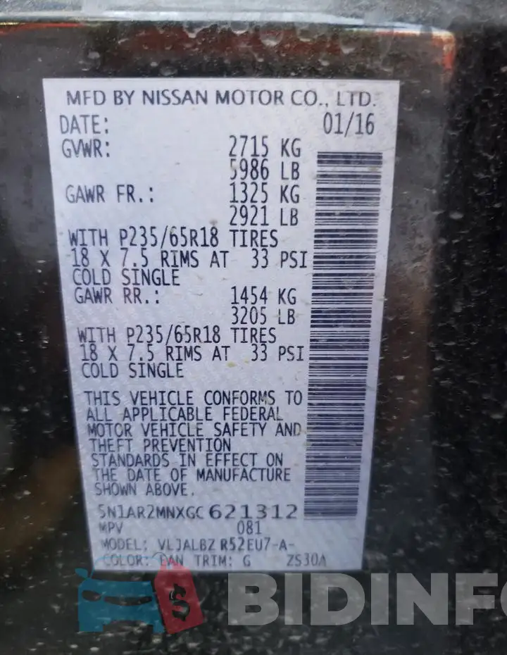 5N1AR2MNXGC621312 Photo# 12