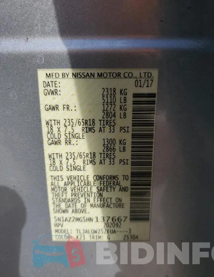 5N1AZ2MG5HN137667 Photo# 13