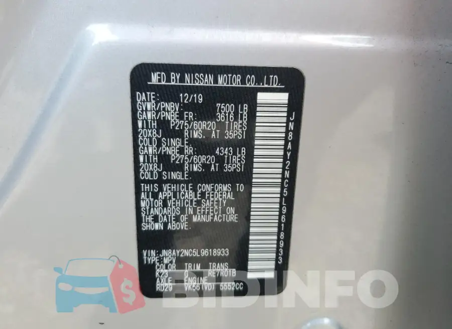 JN8AY2NC5L9618933 Photo# 13