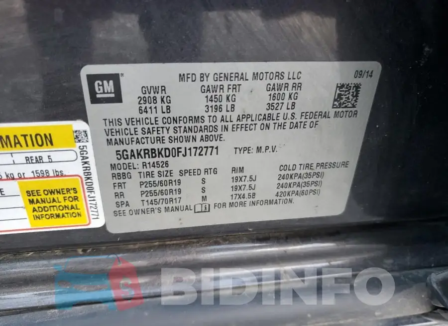 5GAKRBKD0FJ172771 Photo# 14