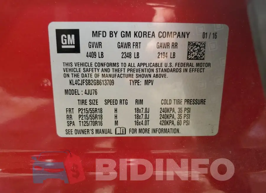 KL4CJFSB2GB613709 Photo# 13